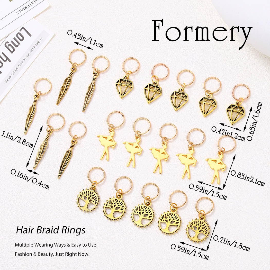 Feather Braid Hair Charms Gold Tree of Life Loc Jewelry Diamond African Dreadlock Accessories for Black Women (20PCS)