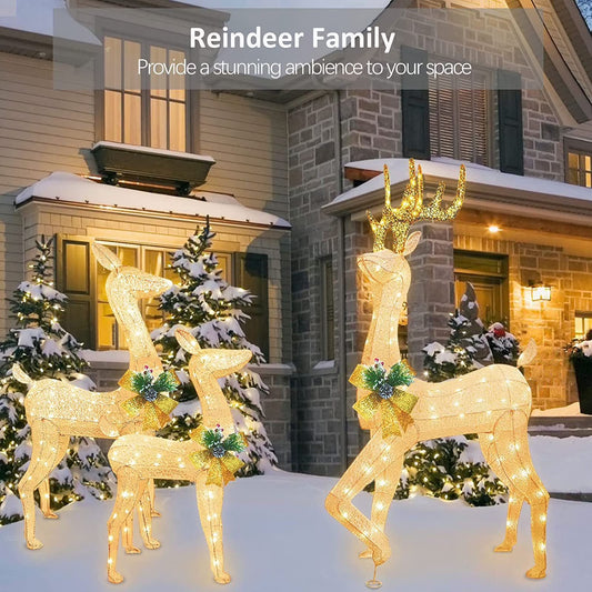 3 Pcs Large Pre-Lit Christmas Deer Family Set, Luminous Christmas Deer Family Set Outdoor Decor, Outdoor Yard Christmas Decorations Reindeer