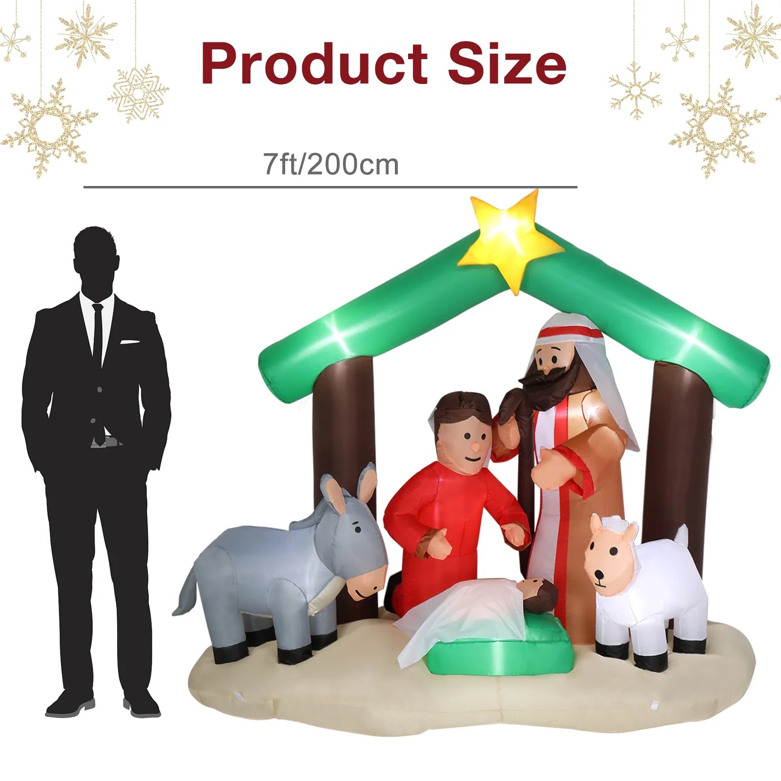 6Ft Christmas Nativity Scene Inflatable Holy Family Pre-Lit Baby Jesus Christmas Outdoor Decor