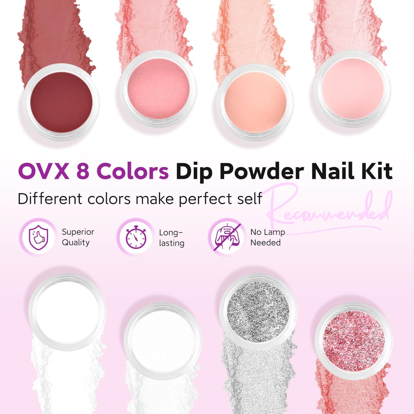 Dip Powder Nail Kit - 8 Colors Starter Set with Liquid, Recycling Tray for Beginners, Home and Salon Manicure Art