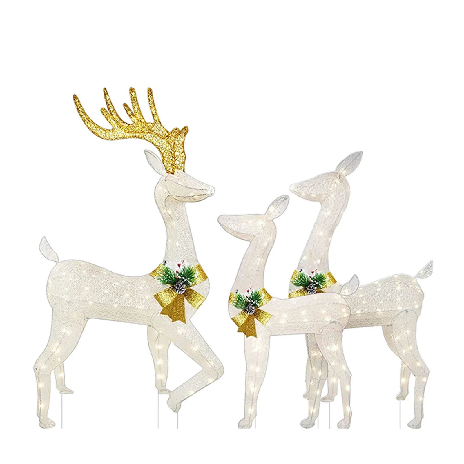 3 Pcs Large Pre-Lit Christmas Deer Family Set, Luminous Christmas Deer Family Set Outdoor Decor, Outdoor Yard Christmas Decorations Reindeer