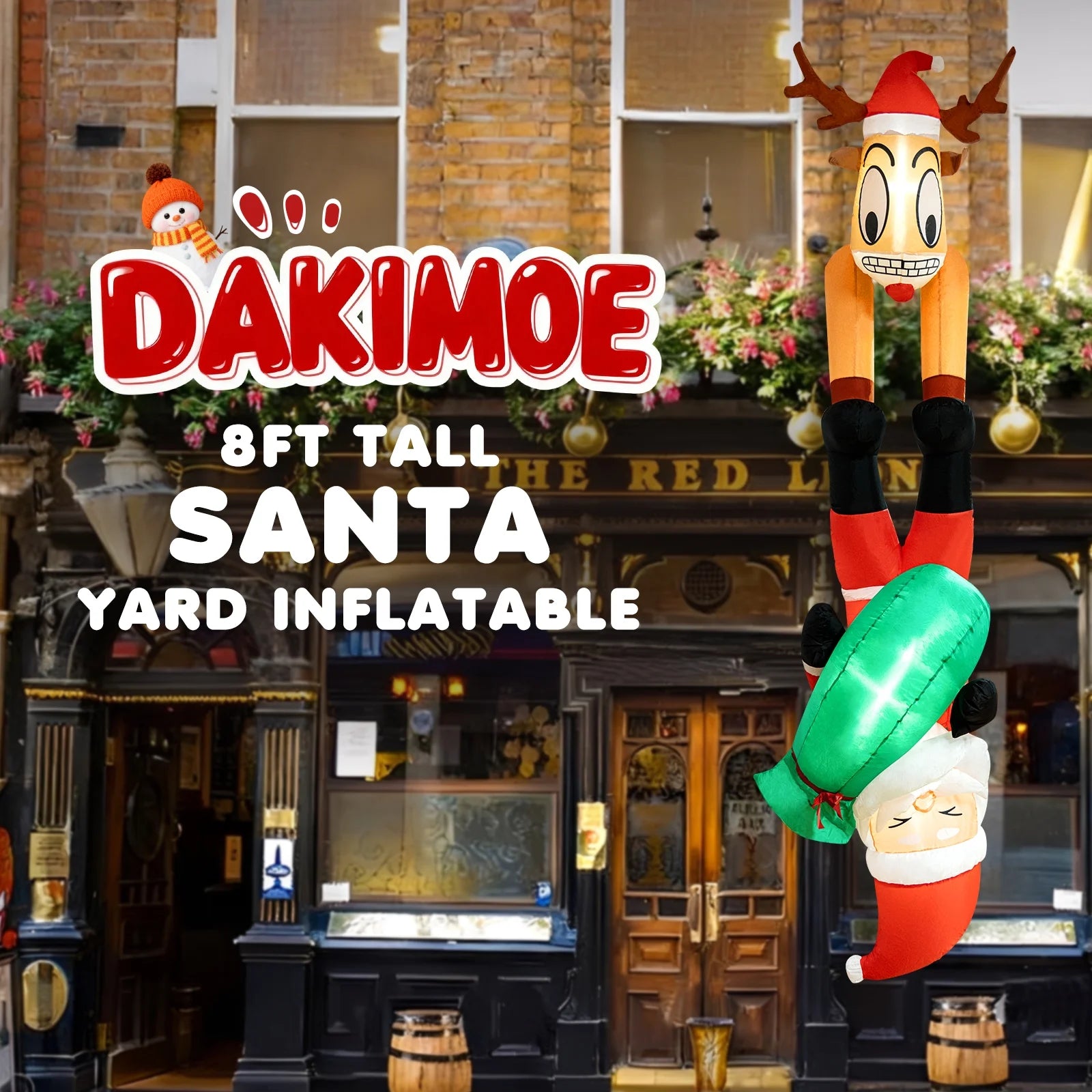 8FT Christmas Inflatables Decoration Outdoor Reindeer and Hanging Santa Blow up with Build-In LED Christmas Decorations Indoor Outdoor Yard Patio Garden Lawn Decor