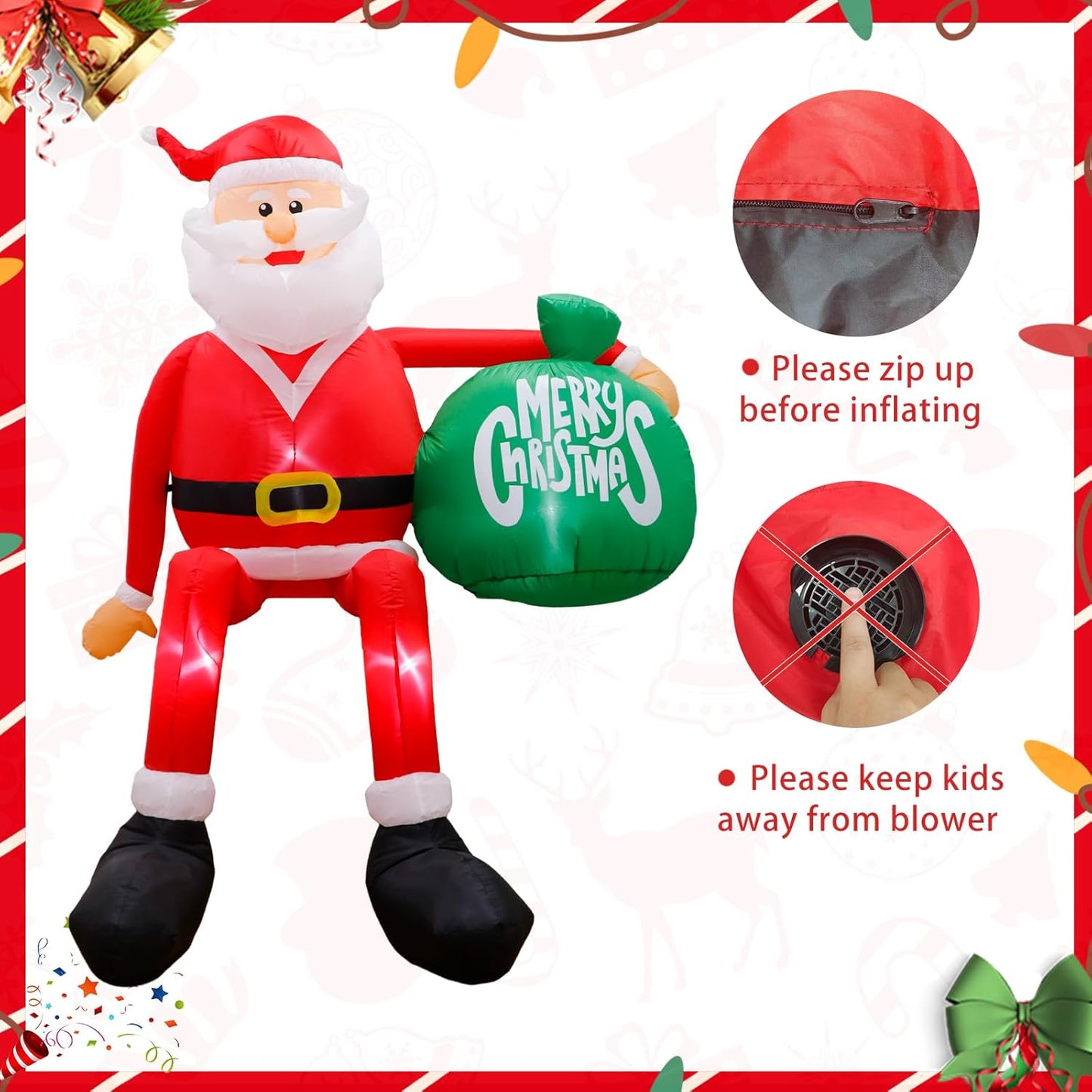 8FT Christmas Inflatables Outdoor Decorations, Climbing Santa Blow up Yard Decor