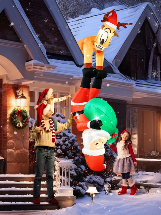 8FT Christmas Inflatables Decoration Outdoor Reindeer and Hanging Santa Blow up with Build-In LED Christmas Decorations Indoor Outdoor Yard Patio Garden Lawn Decor