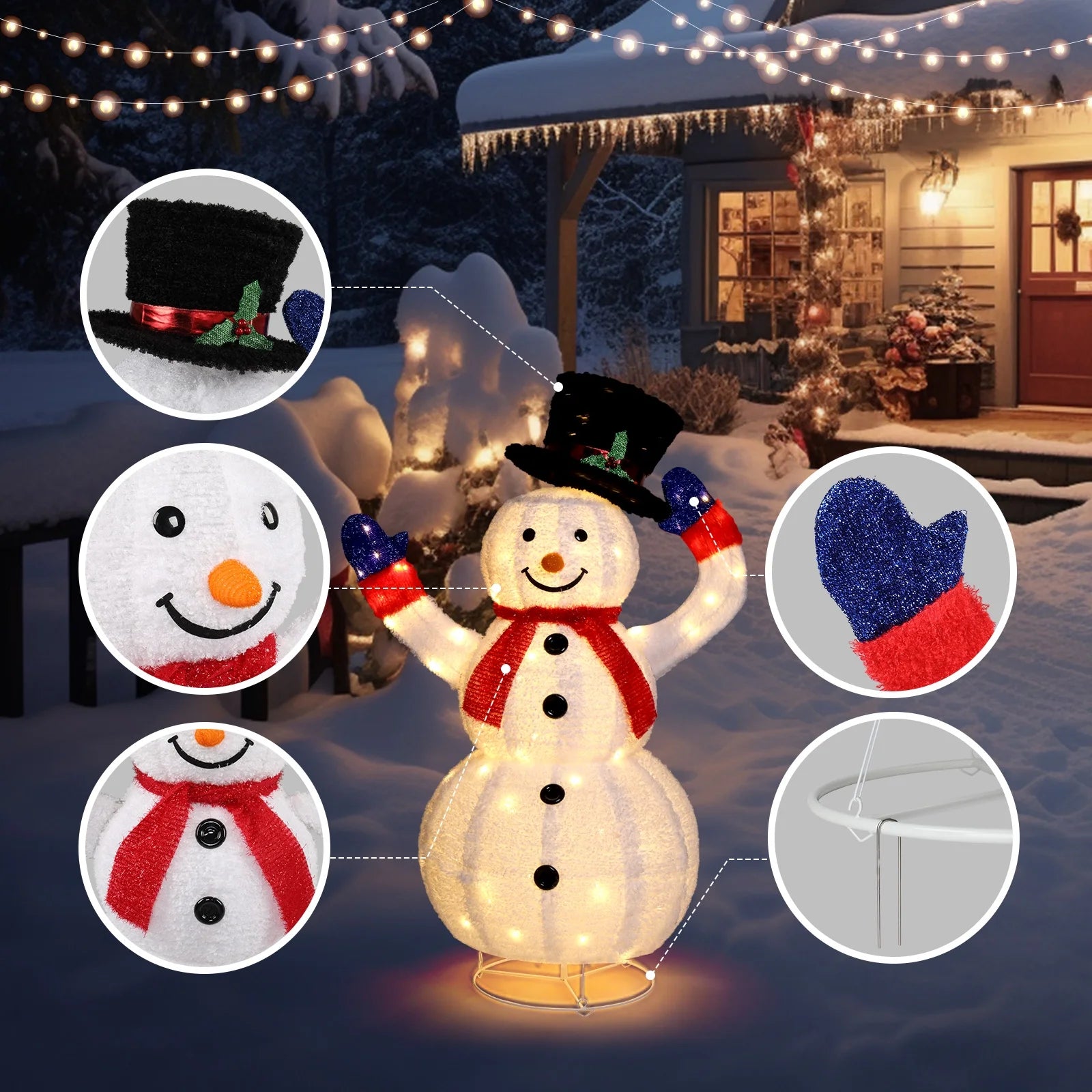 4Ft Lighted Pop-Up Snowman, Christmas Outdoor Decor Holiday Decoration W/ 120 LED Lights, Moving Hat