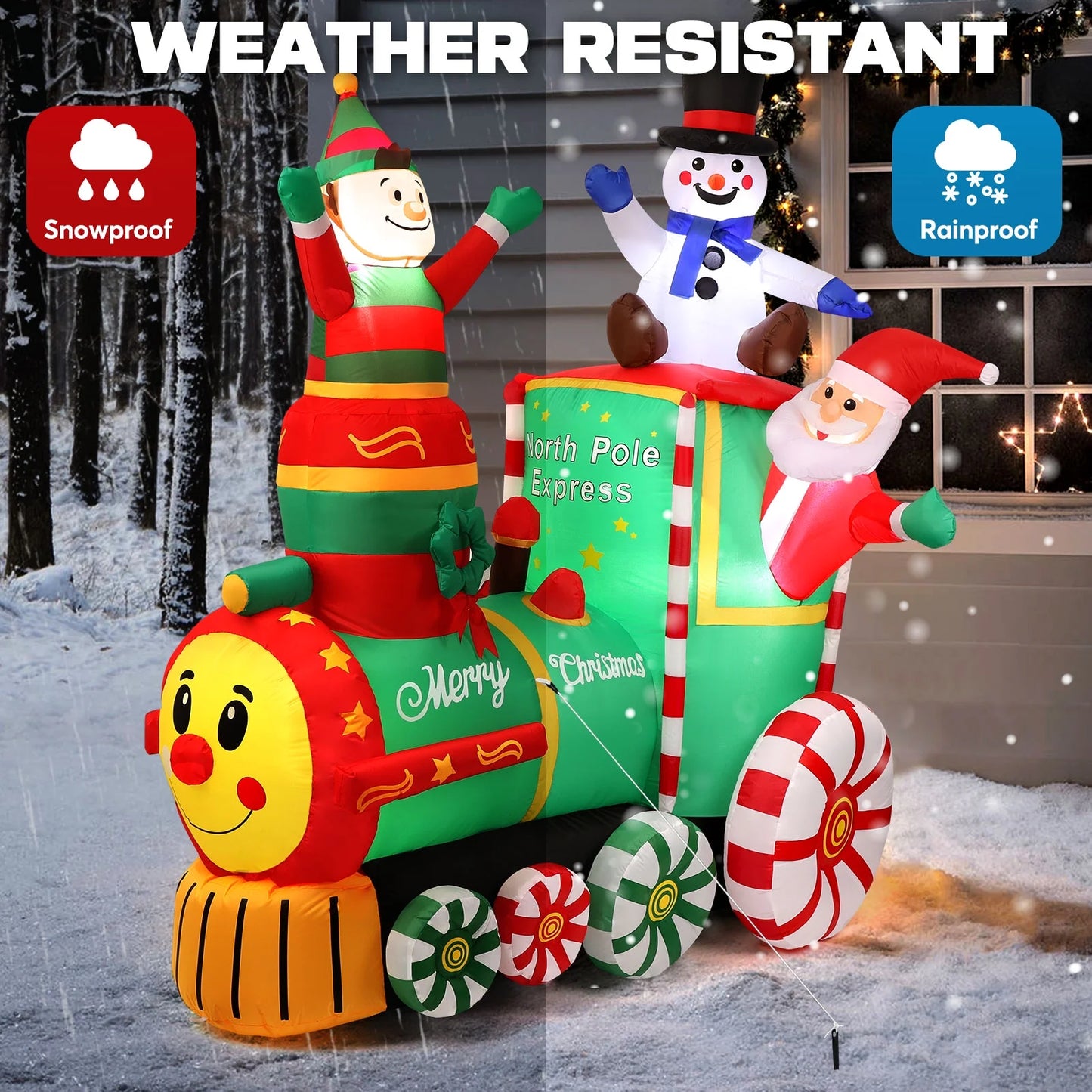 6 X 5Ft Pre-Lit Inflatables Christmas Outdoor Decoration, Santa on Train Outdoor Christmas Decoration