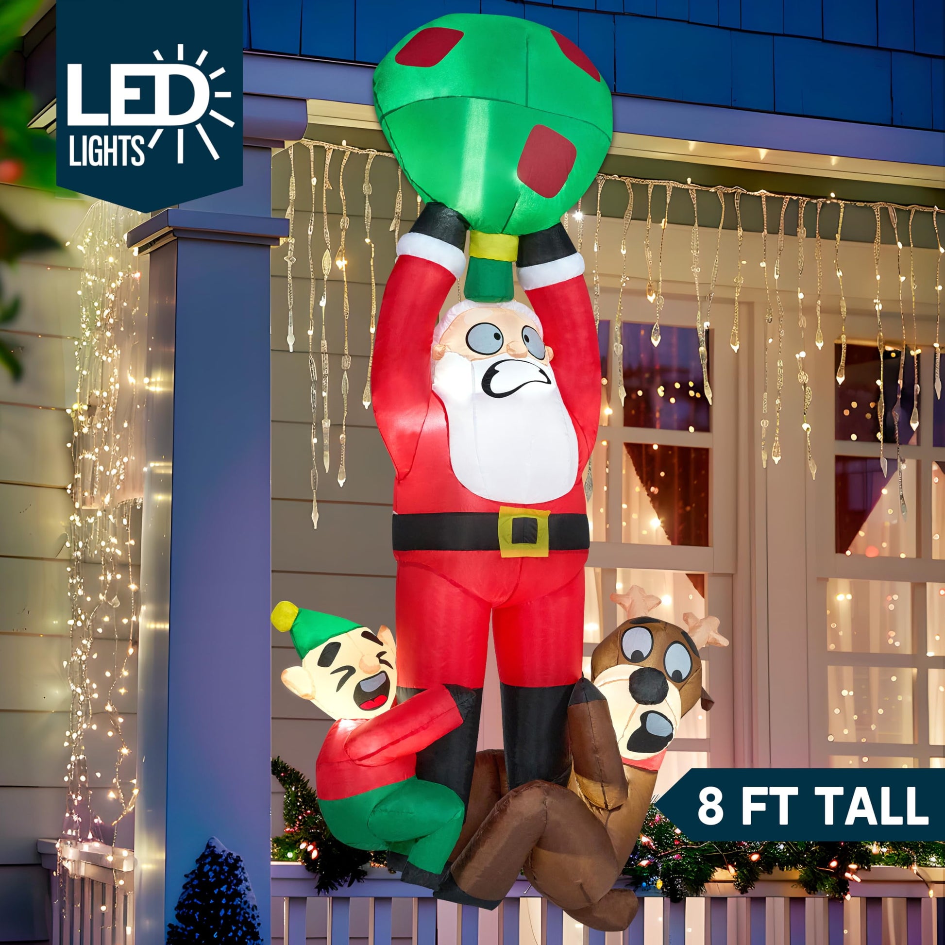 8 Ft Christmas Inflatables Santa Outdoor Decorations,Santa with Elf and Reindeer Blow Ups Yard Christmas with Built-In Leds for Holiday Party Garden Lawn Decor