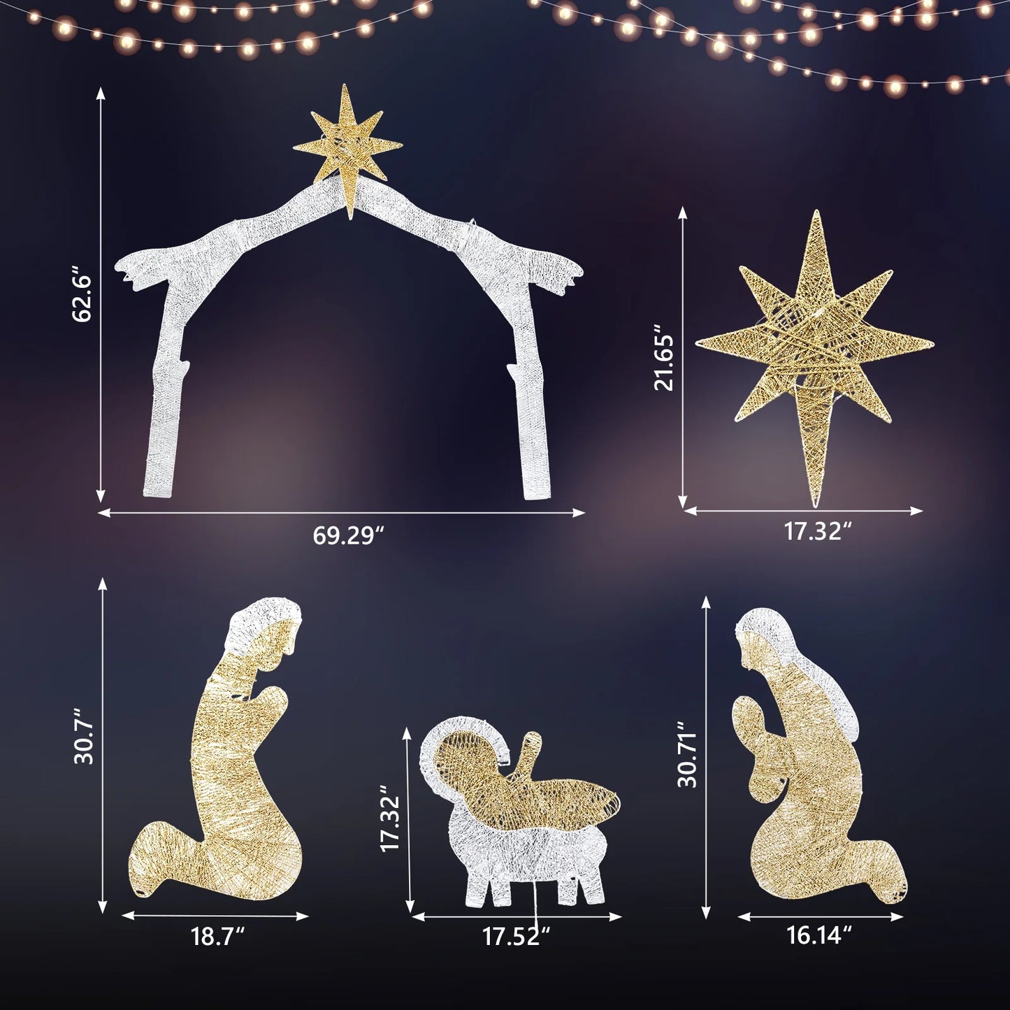 6Ft Christmas Lighted Nativity Scene Holy Family Christmas Outdoor Decor,With 190LED Lights - Silver Roof