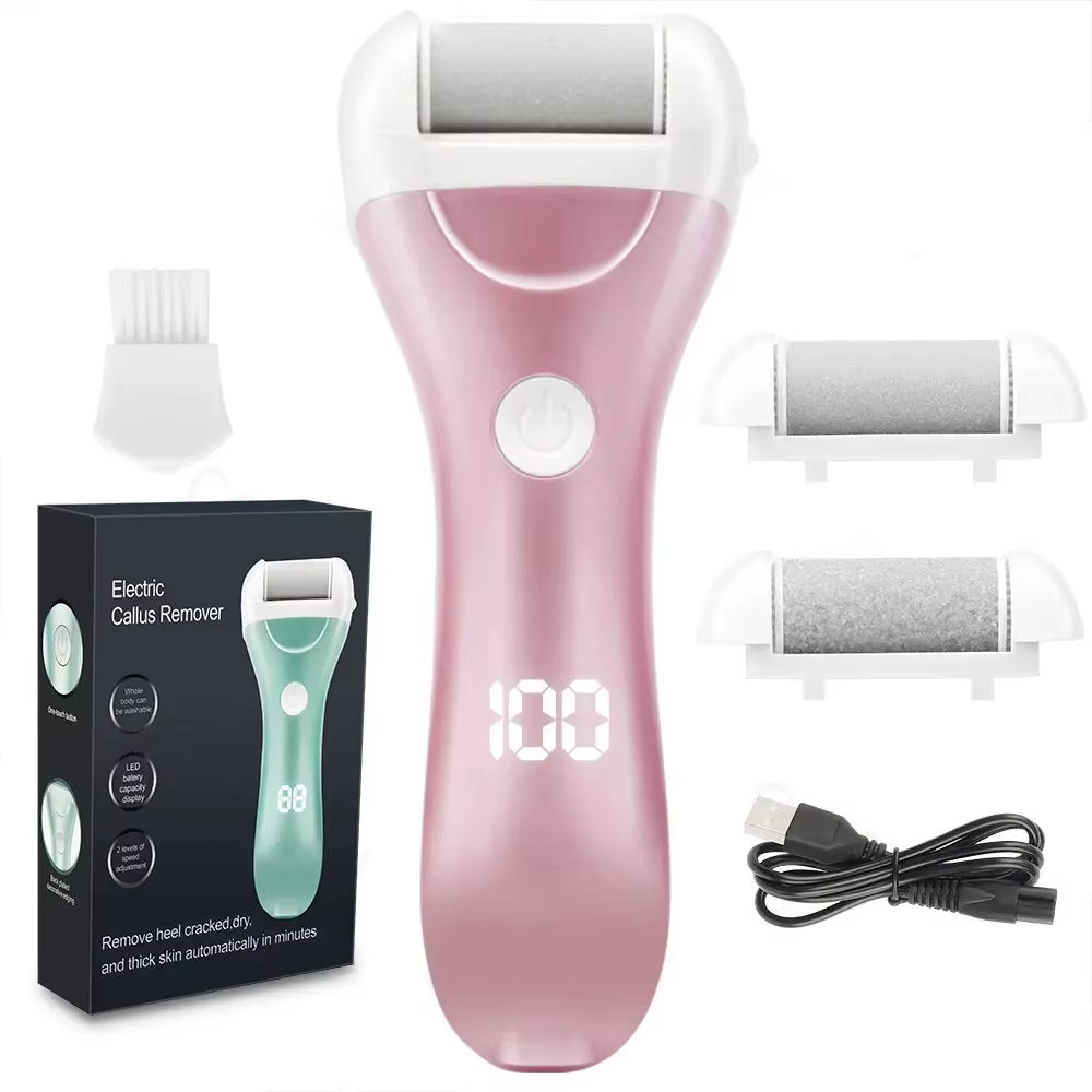 Electric Pedicure Foot File USB Rechargeable Power Display 3Pcs Grinding Exfoliator Replacement Heads for Heel Callus Remover