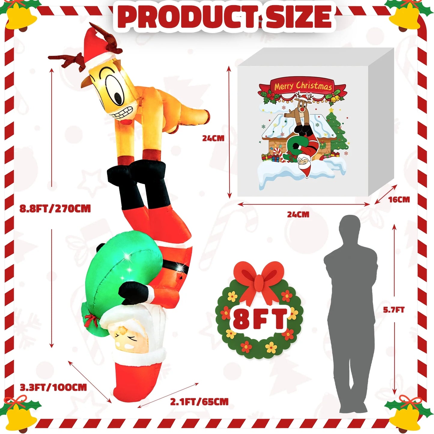 8FT Christmas Inflatables Decoration Outdoor Reindeer and Hanging Santa Blow up with Build-In LED Christmas Decorations Indoor Outdoor Yard Patio Garden Lawn Decor