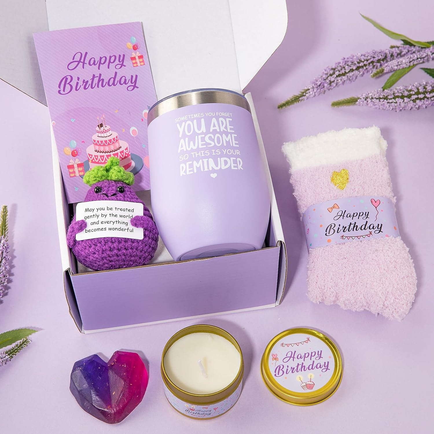 Birthday Gifts for Women,Unique Birthday Presents Friendship Gift Purple Relaxing Self Care Set Ideas Care Package Gifts Basket for Women Mom Sister Best Female Friend Gifts Box