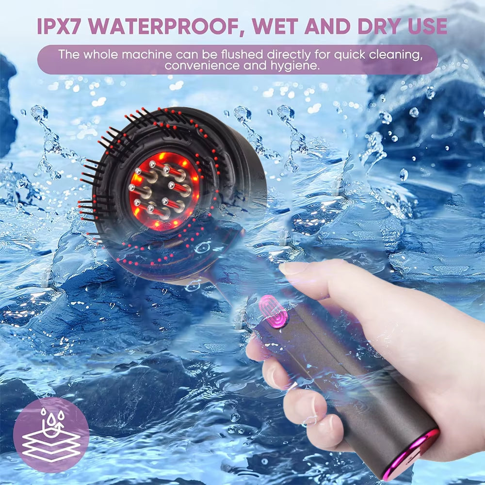 Red Light Scalp Massaging Brush Cordless Muscle Relax Portable Head Massager Hair Oil Applicator Electric Scalp Massager