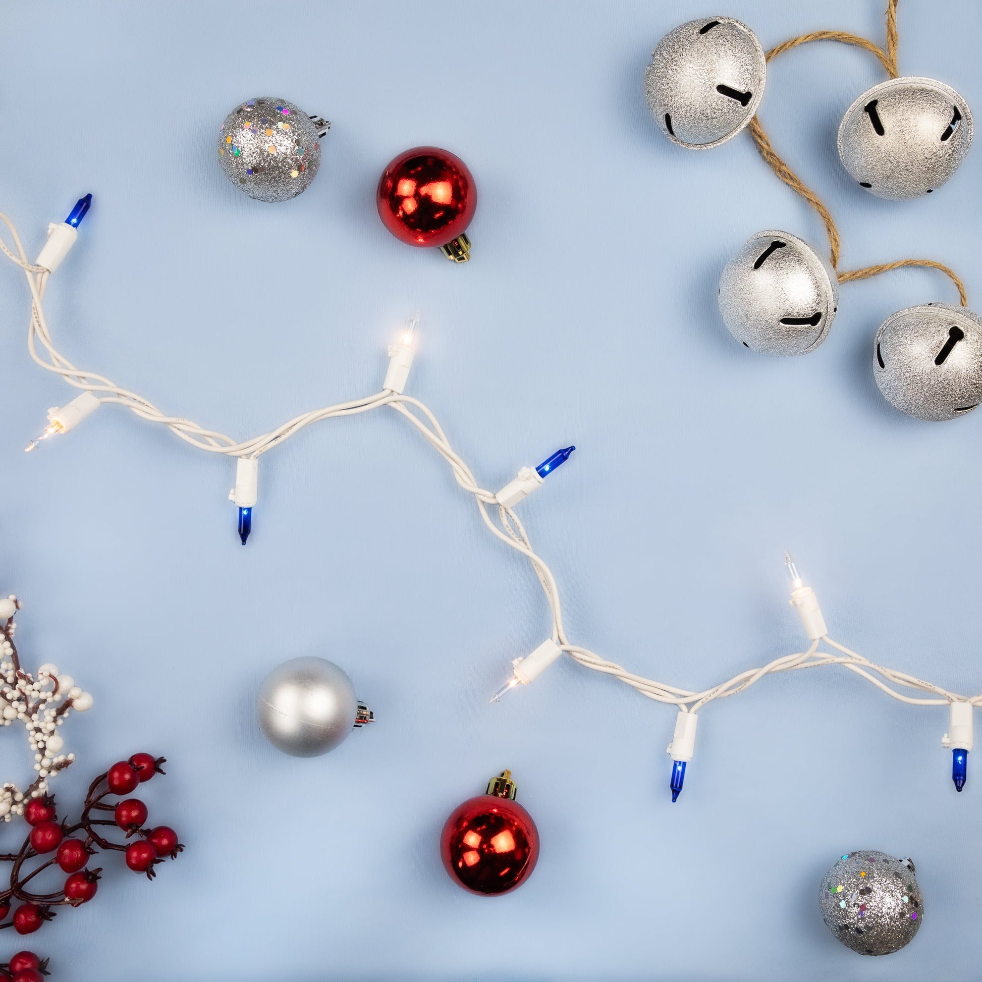 Mini Incandescent Christmas Lights - Blue and Clear - 10' White Wire - 50Ct
