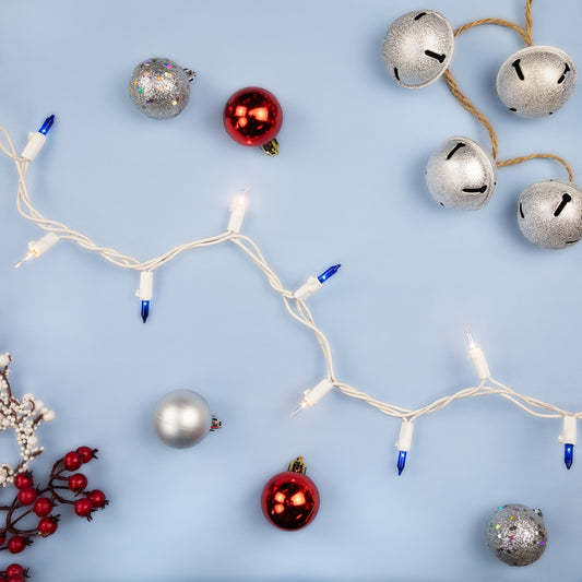 Mini Incandescent Christmas Lights - Blue and Clear - 10' White Wire - 50Ct