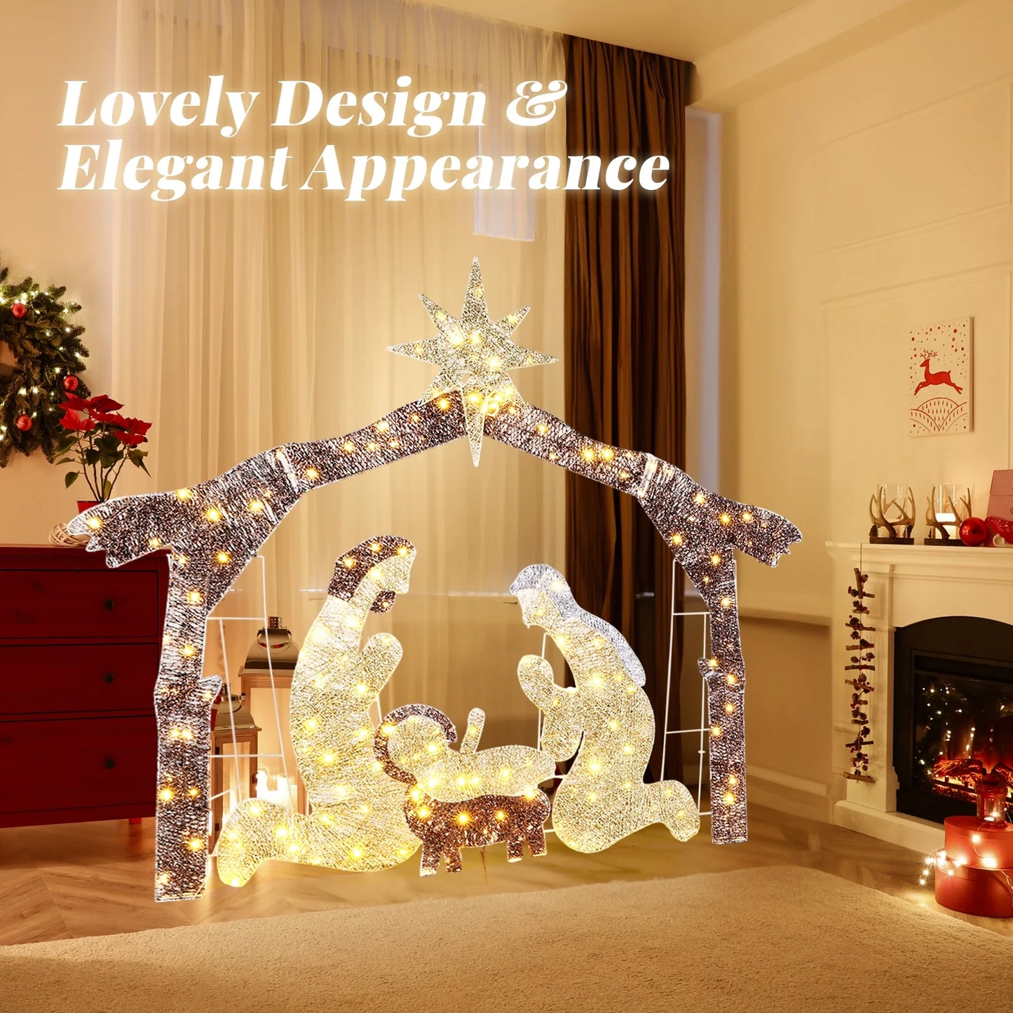 6Ft Christmas Lighted Nativity Scene Holy Family Christmas Outdoor Decor,Yard Decoration with 190LED Lights