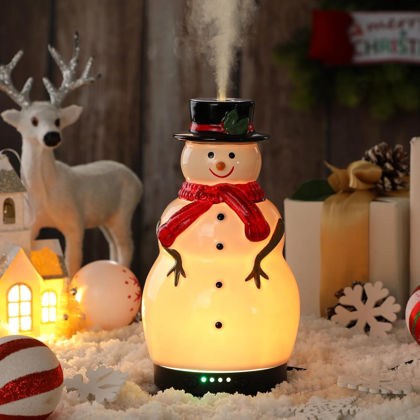 Christmas Essential Oil Diffuser 120Ml Ceramic Snowman Aromatherapy Humidifier, Holiday Diffuser Gift, Cute Tabletop Christmas Decoration for Home Office Winter(White, Red, Black)