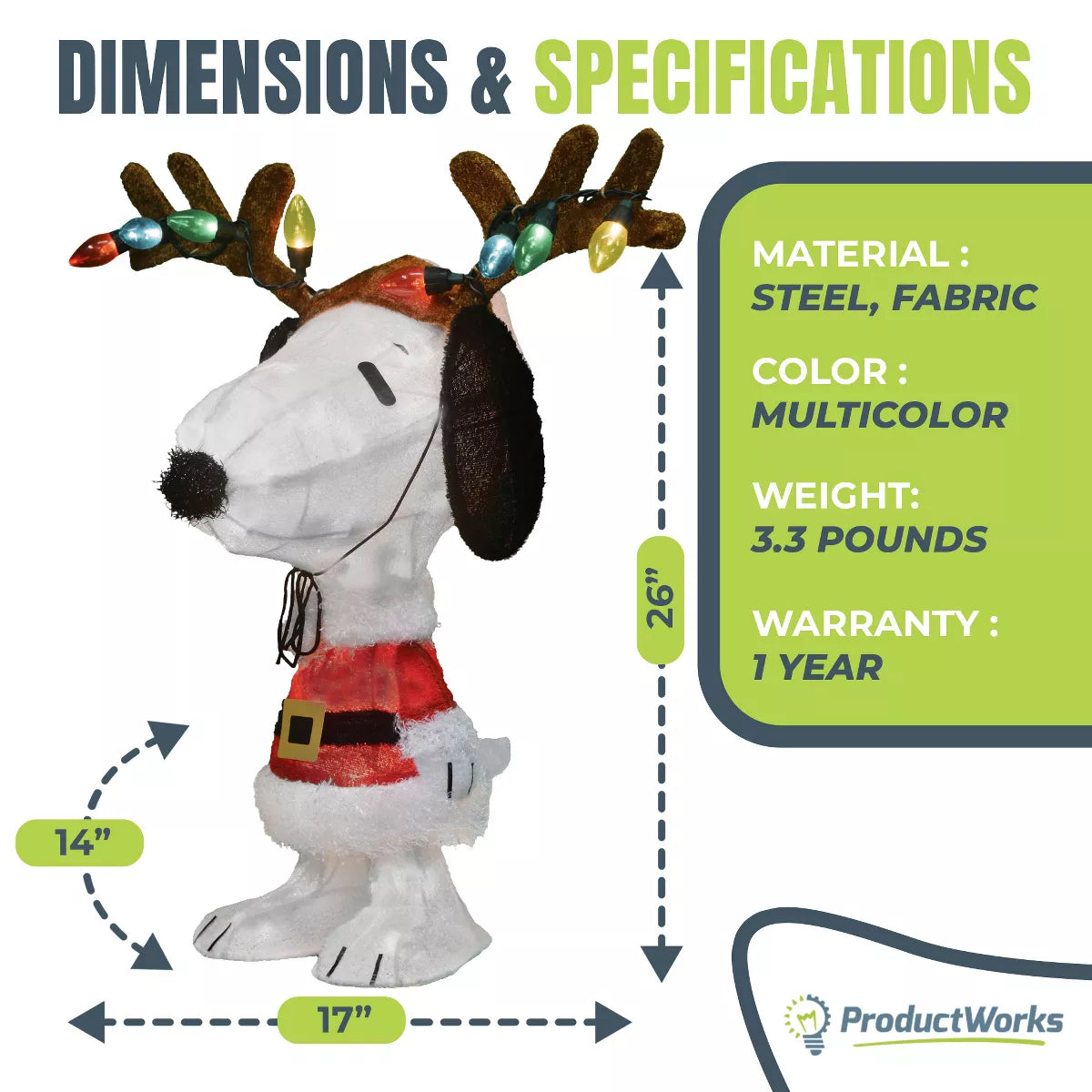 Productworks Peanuts Pre-Lit Snoopy Indoor/Outdoor Christmas Yard Ornament, Holiday Display