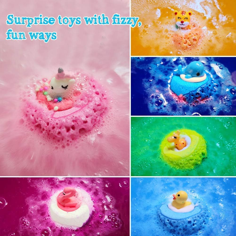 Bath Bombs for Kids, Handmade Natural Bath Bombs with Toy Inside, Shea Cocoa Butter Moisturize, Spa Fizzies Bath Bomb Kit, Birthday Christmas Holiday Gifts for Women, Girls, Boys