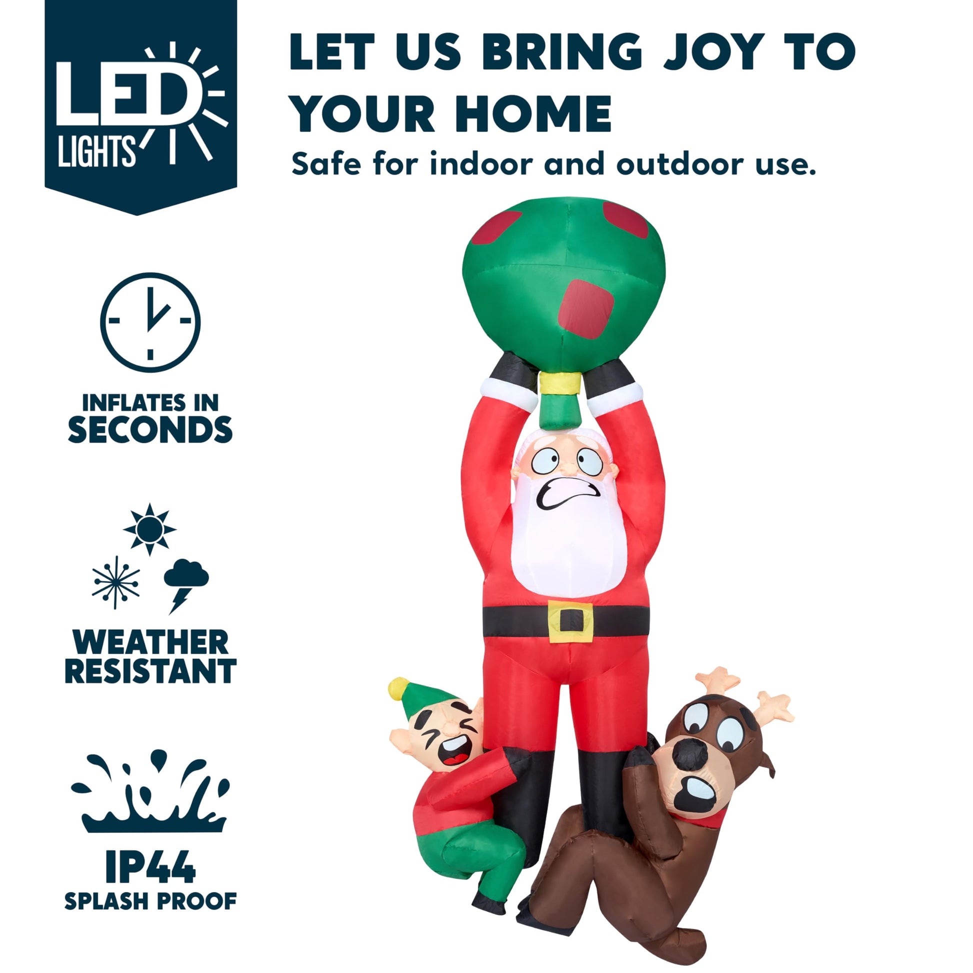 8 Ft Christmas Inflatables Santa Outdoor Decorations,Santa with Elf and Reindeer Blow Ups Yard Christmas with Built-In Leds for Holiday Party Garden Lawn Decor